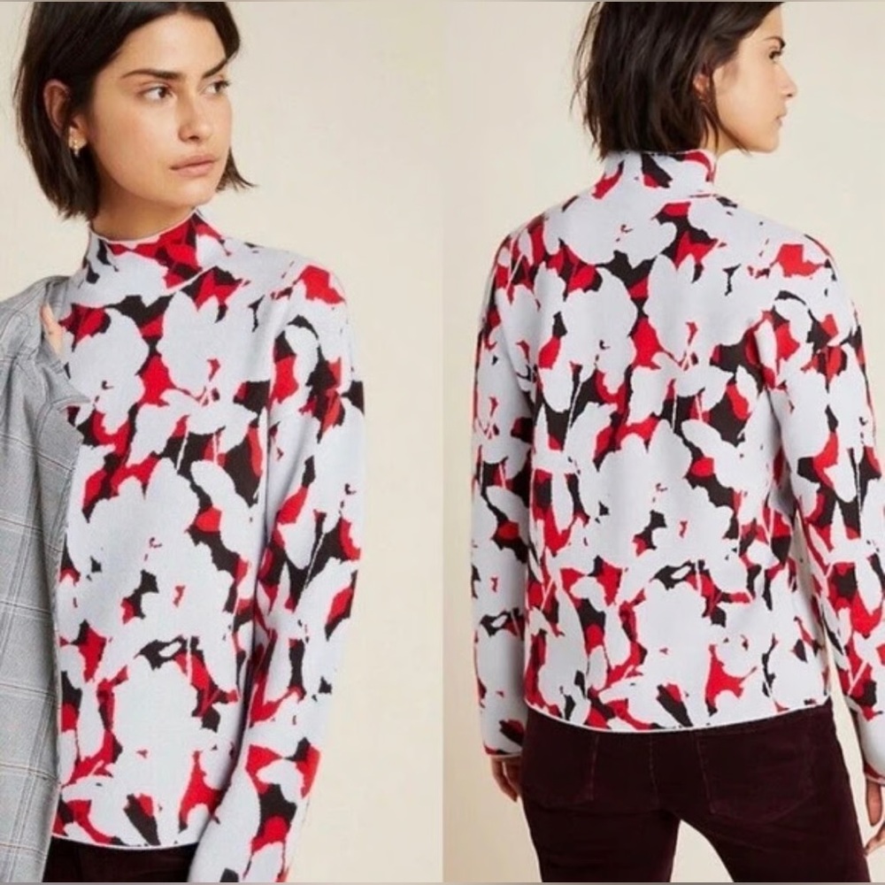 Anthropologie Lizzie Mock Neck Sweater Floral, Women’s (L)